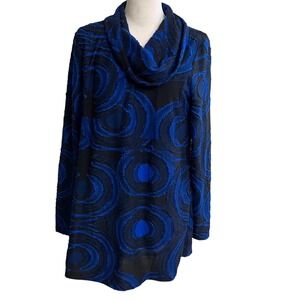 all miles‎ abstract swirl print cowl neck tunic top blue black sz or owned